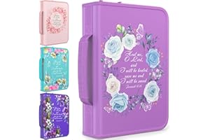DEHITE Bible Covers for Women Large Medium Size by - Bible Case Carrying Bag Fits Book 10.1 x 7 x 1.9 Inches - Lilac Floral Bible Holder With Pockets - Christian Confirmation Recovery Gift Accessories