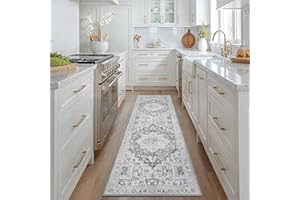 GENIMO Vintage Bedroom Rug, 80 x 200 cm, Hallway Rug, Washable Short Pile Rugs, Kitchen, Non-Slip Balcony Runner, Grey