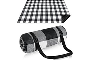 Votoko Couverture de Pique-Nique 200x200cm, Imperméable Couverture de Plage Anti Sable avec Poignée, Grand Portable Tapis de Pique-Nique Pliable, Idéal pour Camping Randonnée Parc(Plaid Bleu- Cyan)