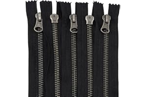 AERZETIX - C61535 - Lot de 5 Fermeture éclair/à glissière N°5 non séparable 18 cm en métal vintage - tirette décorative - couleur noir - curseur maroquinerie couture jean jupe mercerie