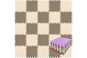 qqpp EVA Puzzle Tapis Mousse Bebe - Idéal pour Les Tapis De Jeux Enfant,18 Dalles(30 * 30 * 1cm), Brown & Beige. QQC-FJb18N