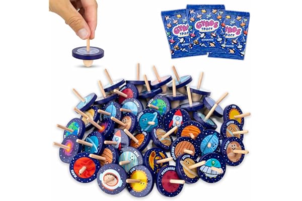 BONNYCO Toupie Enfant Pack 40 Espace Cadeau Anniversaire Enfants Invites. Toupie Bois, Cadeaux Anniversaire Invités. Petit Jouet Pinata Mixte, Pochette Surprise, Mini Jouet. Lot Goodies Assortiment