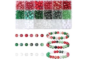 AWARDSEN 360PCS Christmas Beads Red Green White Round Bead 8mm for Jewellery Making DIY Ornament Bracelet Necklace Earring Holiday Party Decoration Gifts