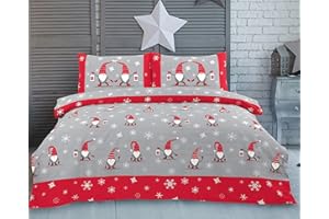 Charlotte Andersen Merry Gonks Christmas Double Xmas Grey Red Festive Duvet Cover Bedding Set with Pillowcases (GONKS, Double)