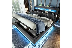 HUAYZ Letto matrimoniale LED con contenitore e testiera, con schienale idraulico, in tessuto