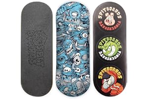 SPITBOARDS® Tabla de diapasón 34 mm, madera real (5 capas), forma clásica de paleta de calle, 34 x 96 mm, cubierta gráfica individual, calaveras de momia, concava optimizada