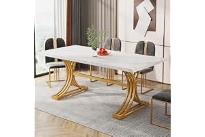 Tribesigns Modernt matbord 160 x 80 cm för 4–6 personer, köksbord med konstgjord marmor, stabil metallram, vit och