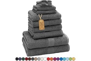 ‎GREEN MARK TEXTILIEN GREEN MARK Textilien 10 TLG. FROTTIER Handtuch-Set mit verschiedenen Größen 4X Handtücher, 2X Duschtücher, 2X Gästetücher, 2X Waschhandschuhe | Farbe: Anthrazit grau | Premium Qualität