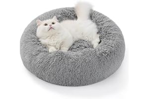 BEDSURE Katzenbett waschbar Flauschiges Hundebett - Ø 50 cm Rund Kissen, Katzenschlafplatz für Katzen Kleine Mittelgroße Hunde, Plüsch Katzenkissen Rund Kuschelbett Katzen Bettchen, Hellgrau