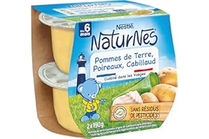 NESTLÉ BÉBÉ - NATURNES - POMMES DE TERRE, POIREAUX, CABILLAUD - DÈS 6 MOIS - PACK DE 2X190G