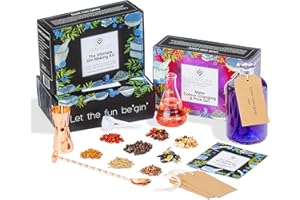 VEMACITY Le Kit de Fabrication de Gin Ultime - Créez 10 Bouteilles de Gin Classique, Changeant de Couleur et Rose. Comprend 13 Plantes, Un Livre de Recettes en français et des Accessoires Dorés !