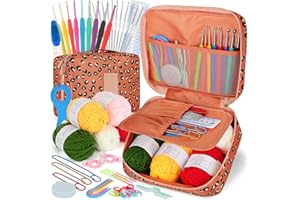 Coopay Kit di Uncinetto per Adulti e Principianti, include Ganci Ergonomici in Metallo da 0,6 mm a 6 mm, Accessori e una Custodia per Cactus, Set di Ferri da Maglia con Lana e Aghi (arancia)