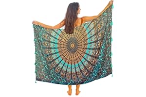 MANDALA LIFE ART Pareo Femme Plage Grande Taille Avec Des Franges Bikini Couvrir Boheme Orientale Xxl Longue Robe Jupe Tapisserie Foulard Écharpe Rayone/Cotcoton Hoome Sarong 180X110Cm