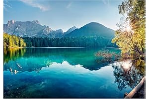 WALLARENA Papel Pintado Montañas Lago Paisaje Naturaleza Salón Dormitorio - Incluye Pegamento - Fotomurales Pared Tejido No Tejido Decorativos Murales Fotográfico Moderno Decoración de Paredes (208x146 cm)