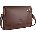 WILDHORN Leather 14 inch Laptop Messenger Bag for Men I Padded Laptop Compartment with Adjustable Strap I Extra Zip Compartments I DIMENSION : L-14 inch W-3 inch H-12 inch (Walnut)