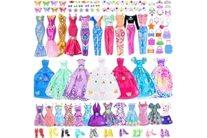 EBUDDY Fashion 75 Pack Doll Clothes and Accessories DIY Play Set Including Long Wedding Dress Outfits for 11.5 inch Girl Dolls (No Doll)
