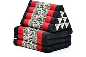 ‎LEEWADEE Leewadee - Bequeme Japanische Bodenmatratze - Thai Bodenliege mit Dreieckskissen - Futon Klappmatte - Thai Massagematte, Schwarz Rot