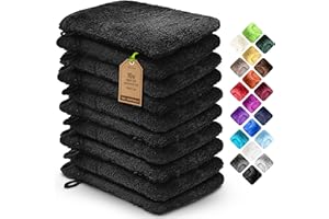 NatureMark – Zestaw 10 rękawic kąpielowych z miękkiej frotte, 100% bawełna, certyfikat Öko-Tex, kolor Czarne, rozmiar 15 x 21 cm