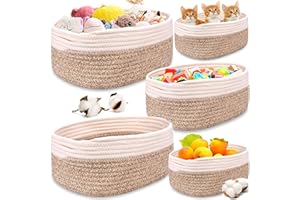 SAMISO Cestas Almacenaje Tejida con Cuerda de Algodón,5pcs Cesta de almacenamiento para niños,Cesta Bebe Organizadoras,Cestas Organizadoras para Baño,Habitación de Los Niños,Apilables