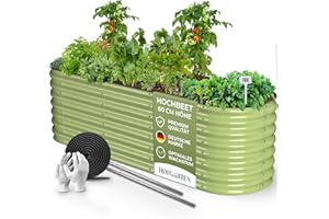HOFGARTEN® QuickGrow Plus - Orto Rialzato da Esterno in Acciaio Zincato | Inossidabile | Kit Modulare 6-in-1 | Cassoni Orto con Fondo Aperto | 200L x 60P x 60A cm | Ortaggi, Erbe, Fiori (Verde)