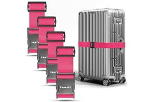 Travely® Pas do walizki premium - wyjątkowo rzucający się w oczy i bezpieczny - w zestawie 2 tabliczki z imieniem - pasek do walizki idealny nad krzyżem - [zestaw 4 szt.] - różowy