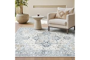 GENIMO Tapis Vintage pour Salon 160x230 cm, Lavables avec Dos Antidérapant, à Poils Courts pour Cuisine, Salle à Manger, Bureau et Chambre,Bleu