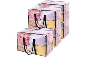 Vieshful 5 Paquetes Bolsas de Almacenamiento Transparentes 110L Sobredimensionado Bolsas de Ropa con Cremalleras Dobles Mangos Robustos Totalizador Bolsas de Mudanza para Edredones Edredones y Mantas