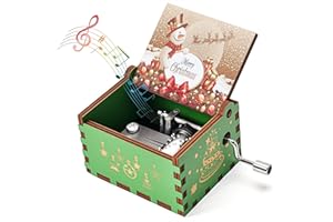 Qzakce Cajas Musicales de Madera Manivela Caja de Música Merry Christmas Retro Music Box Mejor Regalo para Cumpleaños Navidad para Pareja Niños Amigos, Verde