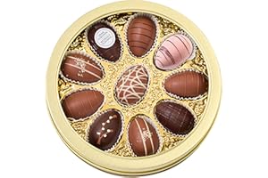 ‎LAUENSTEIN CONFISERIE Lauensteiner Osterrunddose mit 10 großen Schokoeiern ohne Alkohol für Ostern, 195g, 7-fach sortiert | Perfektes Ostergeschenk für Männer oder Frauen
