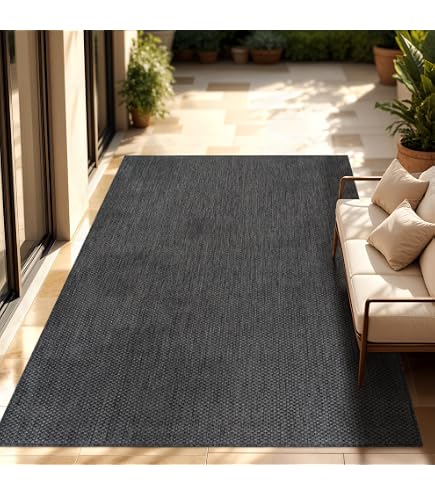 Tapis Carpet Mistra 200x280cm - Tissé Plat - Résistant Intérieur/Extérieur - Anthracite - Polypropylène