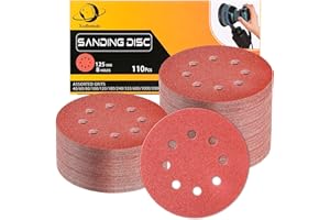 Xcdhemde® 110 Piezas Papel de Lija, Disco de Lijado de 125 mm con 8 Orificios, 10 piezas de Cada uno, Grano 40/60/80/100/120/180/240/320/600/1000/2000, para Lijar, Pulir, Desincrustar