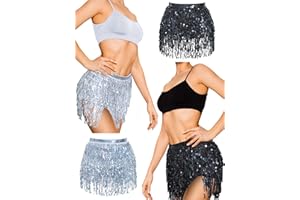 Geyoga 2 Pcs Rave Skirt Fringe Skirt Sequin Tassel Skirt Belly Dance Hip Scarf Rave Outfit for Women Girls Carnival Party