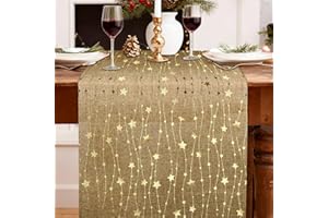 MOTONG Christmas Table Runner Decoration 28x275CM Gold Shiny Stars Glitter Table Cloth for Christmas Thanksgiving Halloween Weddings Seasonal Winter Holiday Party Dining Kitchen Home Xmas DIY Decor
