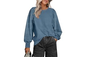 Sampeel Sweatshirts for Women Long Sleeve Tops Ladies Pleated Sleeves Button Jumpers