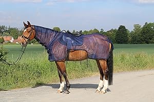 MARKE: EURORIDING Euroriding Fliegenausreitdecke mit Halsteil Navy Ausreitdecke mit Fransen L (145cm)