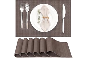 MYIR JUN Myir Tovagliette Americana Plastica Lavabili, Set di 6 Tovagliette Non-scivolose Resistenti al calore, Tovaglietta Americane per Tavolo da Cucina (Marrone Scuro)