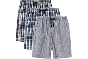 MoFiz Hombre Pantalón Corto de Pijama Casual Shorts a Cuadros de Algodón con Bolsillos