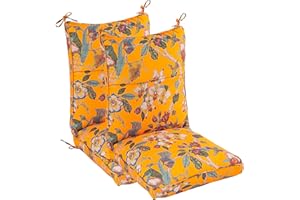 Makimoo Set of 2 Outdoor Dining Chair Cushions, Comfort Patio Garden Seating Cushions, 44 x21x4.5 inch, For Garden Furniture, Sunset Blossom Orange