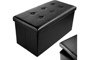 Nyxi Faux Leather 76 * 38 * 38cm Black Ottoman Foldable Storage Boxes Seat Foot Stool Storage Box with Lids for Kids Toys, Bedroom, Hallway, Living Room