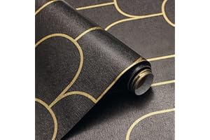 CiCiwind Papel Pintado Autoadhesivo 44×600cm Papel Pintado Geometrico Negro Oro Papel Pintado Vinilo Adhesivo Vinilos Para Muebles Impermeable for Living Room Bathroom Bedroom Decor