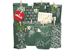 ‎AMARI AMARI ® Adventskalender zum Befüllen - 24 Papier Adventskalender Tüten (mit Holzklammern) zum Basteln für Kinder - Papier Weihnachtskalender zum selber befüllen Tüten Weihnachtskalender selber basteln