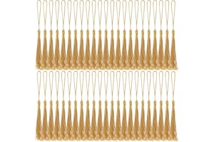 XTHROTSENK 100pcs 13cm/5 Inch Gold Tassels for Crafts Silky Handmade Bookmarks Floss Bookmark Tassels with Cord Loop Gold Bookmarks Pendant for Jewelry Making Souvenir Home Decor Bookmark DIY Craft Accessory