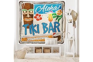 ABAKUHAUS Tiki Bar Tapisserie, Signe Vintage, Décoration Murale en Tissu pour la Chambre à Coucher Le Salon Le dortoir, 150 cm X 110 cm, Marron Beige