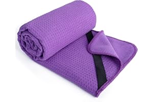 POLYTE Microfibre Hot Yoga Towel Mat with Non-Slip Silicone Grip and Secure Fit Elastic Straps, 61 x 183 cm (Purple)