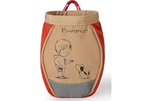 Pawpiz Dog Treat Pouch | Cute Clip-on Dog Treat Bag with Waist Clip, Carabiner & Side Pocket | Waterproof Lining & Water-Resistant Shell | UK Brand (Khaki & Red Orange)