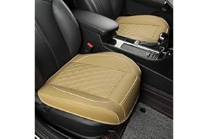 Vankerful 2 Pack Leather Front Car Seat Covers,Bottom Seat Covers for Cars,Driver Car Seat Cushion Cover for Most Vehicles,Sedan,Truck,SUV(Beige)