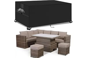 KIAMXNE Outdoor Garden Furniture Covers,250*250*90cm,Waterproof with Air Vent, 420D Heavy Duty Oxford Fabric,Patio Furniture Cover for outside Rectangle,Rectangular Table and Chair Set, Rattan Furniture Set