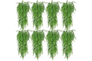 Huryfox Planta Artificial Colgante de Helecho - 8P Decorativas de Hojas de Hiedra Falsa para Interiores y Exteriores, Decoración de Follaje Falsificado para Sala de Estar, Cocina, Balcón, Jardín