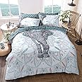 Sleepdown Elephant Mandala Teal Bed Reversable Quilt Duvet Cover Set Easy Care Anti-Allergic Soft & Smooth with Pillow Cases (Single)