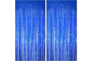 LUXVARA 2 Cortinas de Oropel Azul 1x2m - Cortina Fiesta Brillante Metálica para Decoración de Fiestas, Cumpleaños, Bodas | Telón Fotográfico | Adhesivo Fácil | Reutilizabl